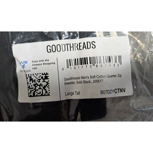 Goodthreads Men's Soft Cotton Quarter-Zip Sweater Size L Color Solid Black - Picture 8 of 14